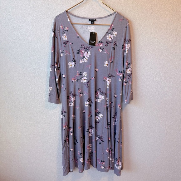 Torrid Gray Floral Long Sleeve Dress - Picture 2 of 4